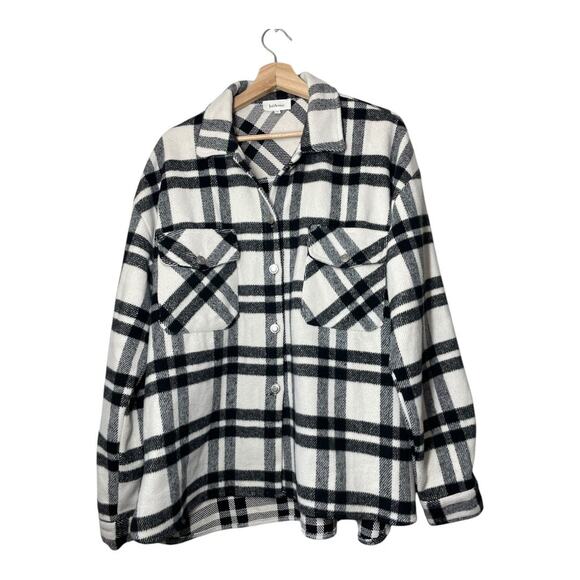 Bohme Womens Plaid Flannel Shirt Shacket Size XL Black White Cabincore - Picture 1 of 4